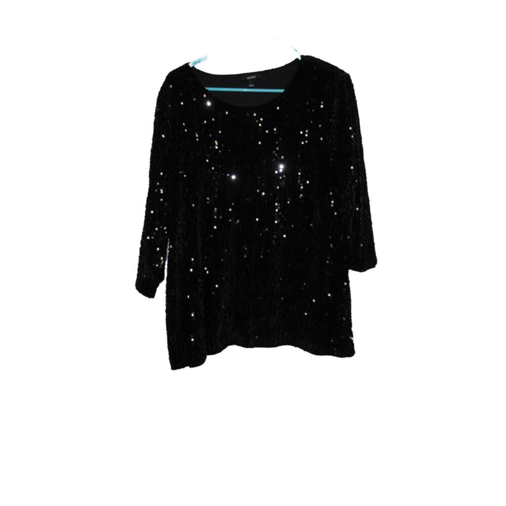 Alfani Black Sequins 3/4 Sleeve Blouse